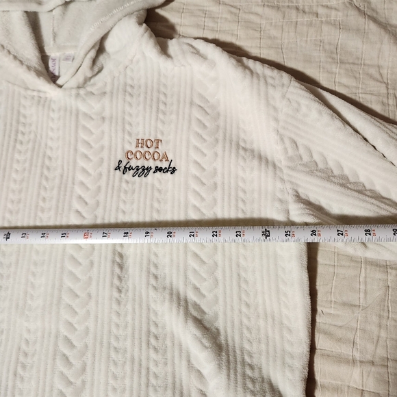 Women's Sz L Joyspun Hooded White Plush Pajama Set "Hot Cocoa & Fuzzy Socks" - Picture 4 of 12
